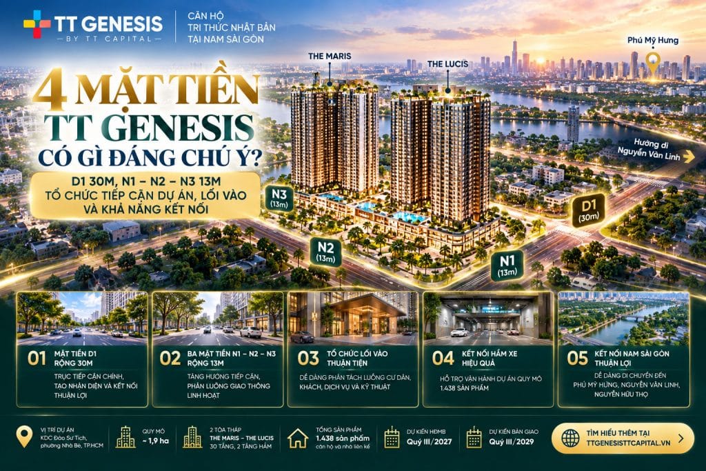 4 Mặt Tiền TT Genesis Có Gì Đáng Chú Ý? Phân Tích D1 30m Và N1 – N2 – N3 13m